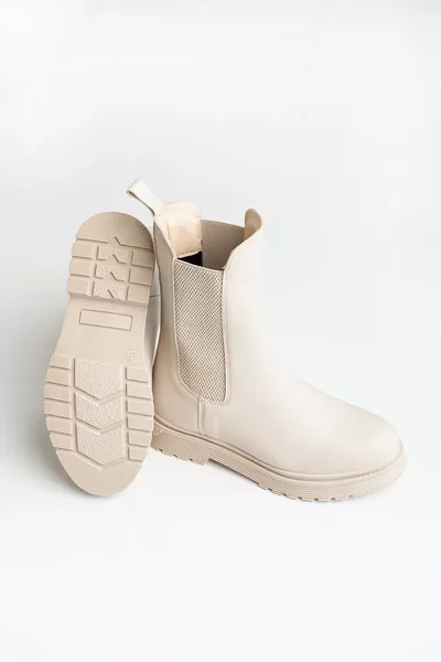 حذاء نسائي بكعب مطاطي بيج (كعب 4 سم)