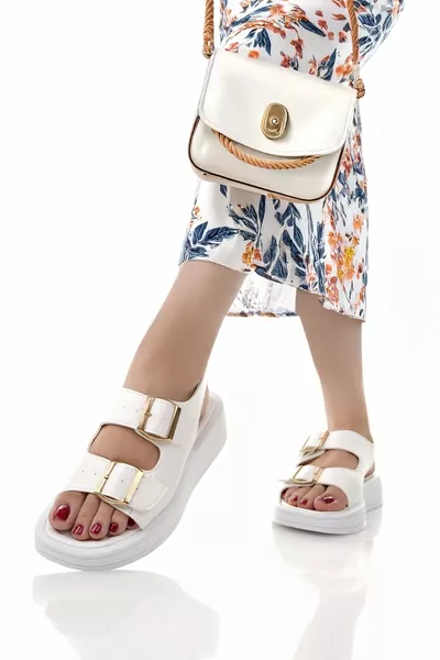 Toddy Damen Weiße Doppelschnallen Orthopädische Tages-Sandalen - Bequemes und Stilvolles Design