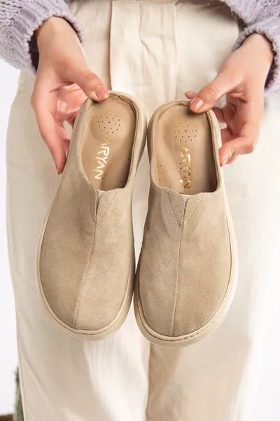 نوفا حذاء نسائي جلد طبيعي سويدي مقدمة مغلقة رباط مطاطي مريح نعل مريح حذاء يومي للمنزل