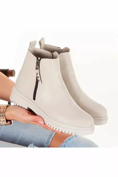 Повседневные женские ботинки бежевого цвета из кожи с двойной молнией