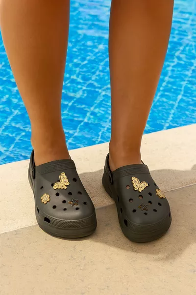 Yüksek Kadın Terlik Kelebek Taşlı