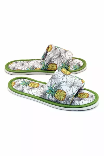 Унисекс бели домашни чехли с открита предна част и десен ананас