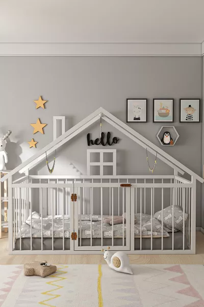 سام سرير خشبي للأطفال من مونتيسوري مع باب