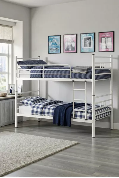 سرير بطابقين، سرير بطابقين معدني، سرير معدني قابل للفصل من الحديد المطاوع، أبيض CM