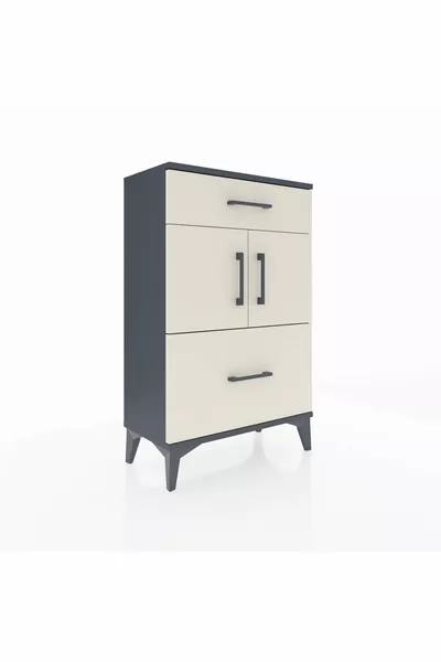 أرجس كومودين رف واحد مع درجين وغطاءين - رمادي فحمي-حجر رملي