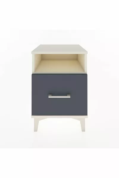 خزانة بجانب السرير هايبريون مع رف واحد ودرج واحد، لون حجر القمر-أنتراسيت