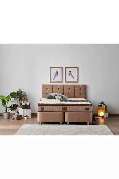 W. Cotton  Cm Çift Kişilik Pedli Yatak Baza Başlık Takımı - Kumaş Baza, Başlık Ve Yatak Seti