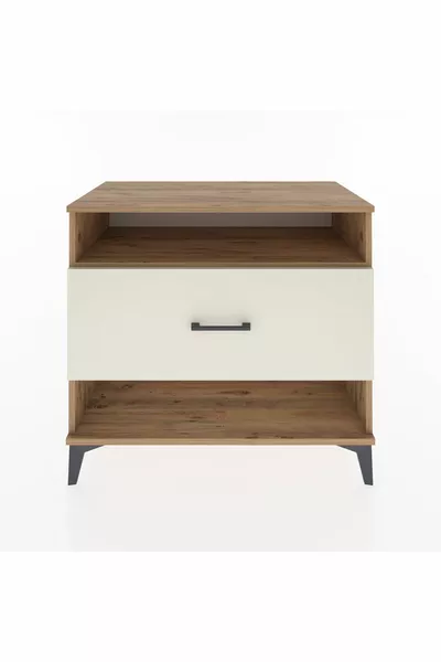 خزانة هايبريون بدرج واحد ورف واحد من خشب الصنوبر وحجر الصوان