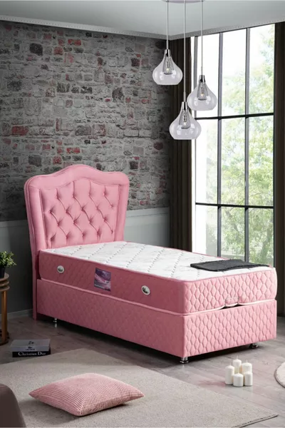 مجموعة سرير كاميللي نيو بايزا مع رأسية فاخرة ومريحة، وردي