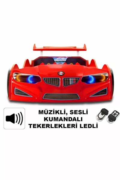  - Lit avec Voiture Rouge - Lit Cadre Voiture - Série - Avec Éclairage LED Complet
