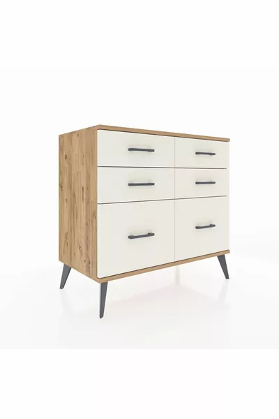 خزانة هيفريون ذات 6 أدراج خشب الصنوبر-خشب الصنوبر/مرمر