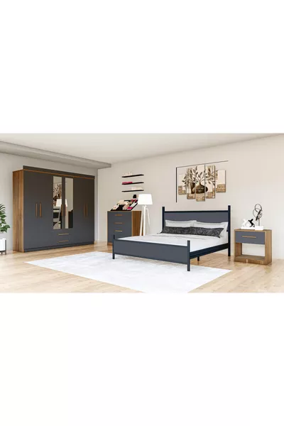 طقم غرفة نوم متالا، رمادي فحمي، بستة أبواب