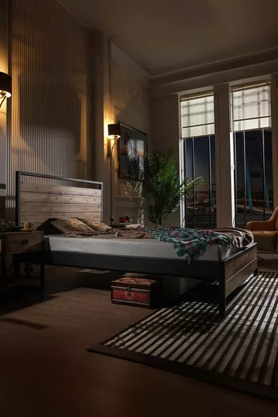 Lit double en métal Ariane avec lattes en bois Noir (LATTES EN BOIS)