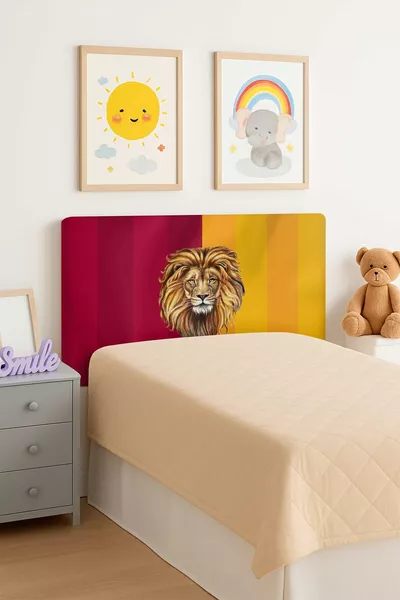 غطاء رأس سرير بنمط الأسد الأصفر والأحمر