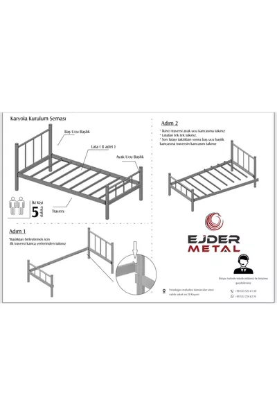 سرير معدني بسطح خشبي مفرد باللون الجوز (بدون مرتبة)