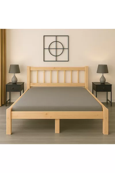 Doğal Masif Ahşap YUVARLAK ÇITALI Başlıklı Karyola Doğal Ahşap NATURAL RENK