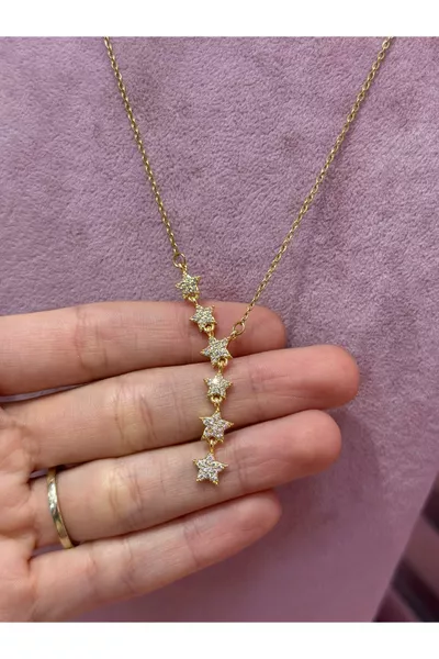Stainless Steel Shooting Star Gold Y Necklace with Sparkling Stones