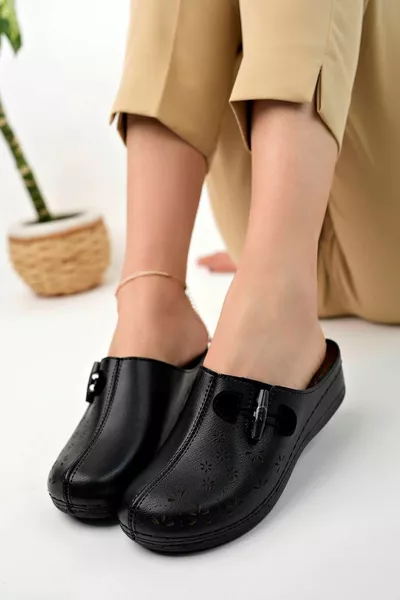 Orthopedische voetbed slipper met gesloten neus, zwart