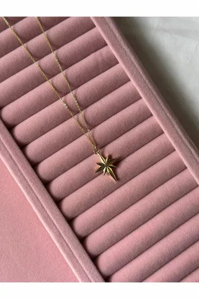 Collana in Acciaio con Placcatura in Oro K e Stella Polare