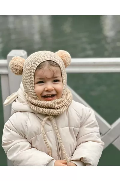 Hand-Knitted Beanie with Pom-Pom and Neck Warmer Set