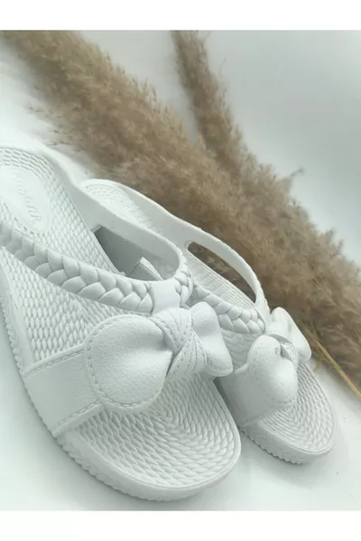 Chaussons de plage, balcon, jardin, terrasse et salle de bain pour femme avec nœud antidérapants