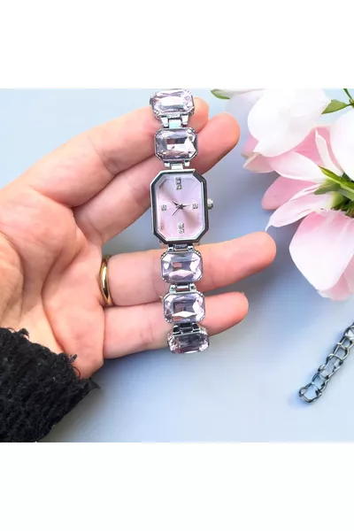 Damespolshorloge met roze steen