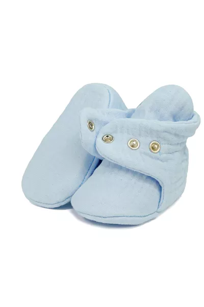 نعال طفل من القطن العضوي موسلين، حذاء للرضع، أزرق