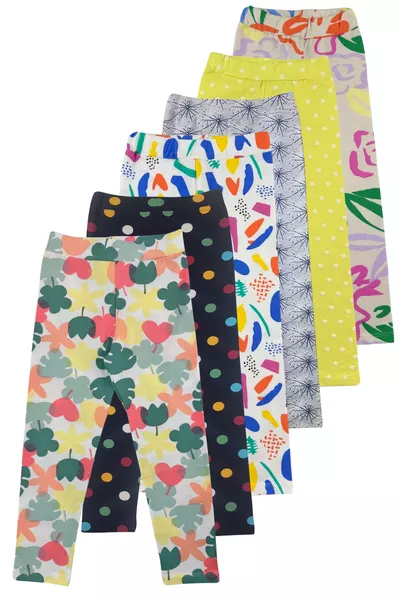 Kids' Leggings - 6-Pack Patterned Stretch Comfortable Seasonal Cotton Girls' Long Leggings
