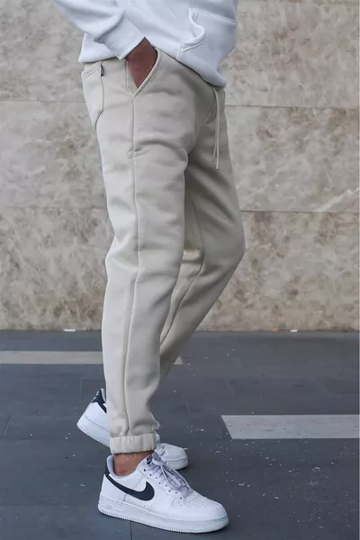 بنطلون رياضي رجالي بيج مع شادرون أساسي 