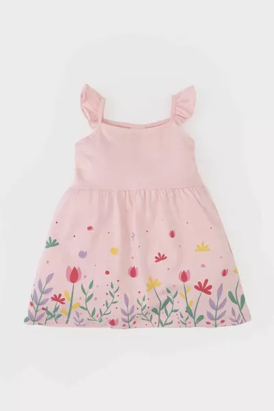 فستان صبياني للبنات بنقشة الأزهار وحمالات SM