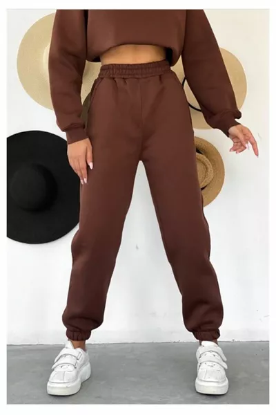 بنطال رياضي نسائي شتوي مرتفع الخصر من قماش بولار ثلاثي الخيوط