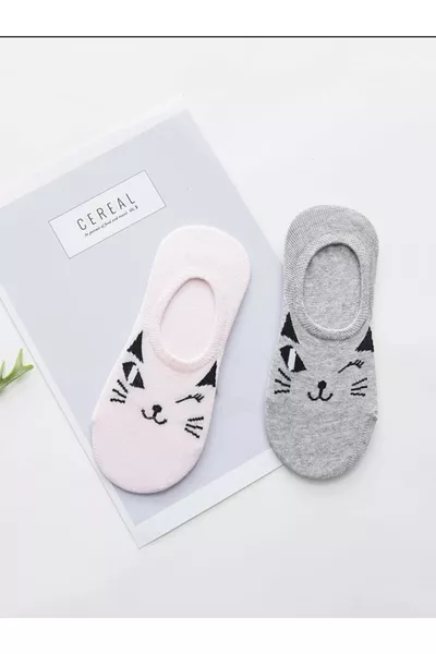 Комплект от 5 чифта дамски (НЕНАБЛЮДАЕМИ) чорапи тип балерина с мотив на сладки котки