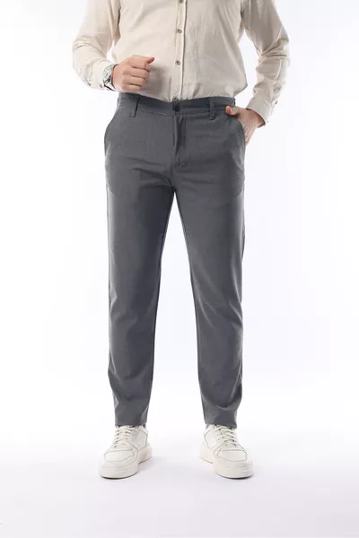 Pantalon en tissu homme Ids gris, coupe droite, de qualité, extensible, avec lycra, longueur cheville