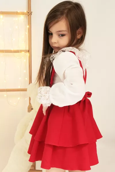 Girl's Red Helen Dress Pinafore Lace Blouse Long Sleeve  April  October Performance Costume