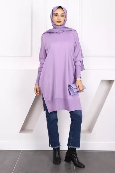 Lilac Crew Neck Mercerized Loose Knit Tunic
