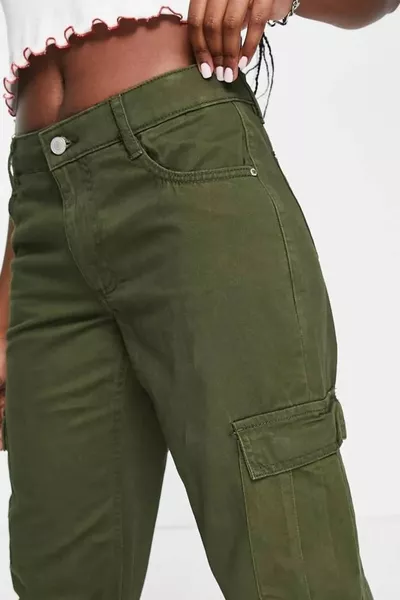 Jilly Femme Pantalon Palazzo Kaki Extensible avec Poches Cargo Sans Poches Arrière