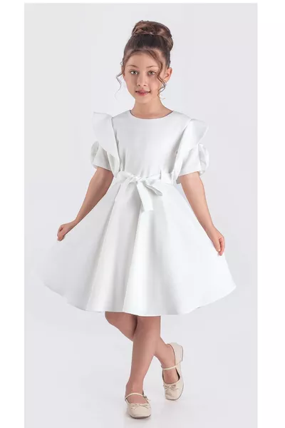 Kız Çocuk Gül Detaylı Kısa Kollu Elbise ELB.-Z