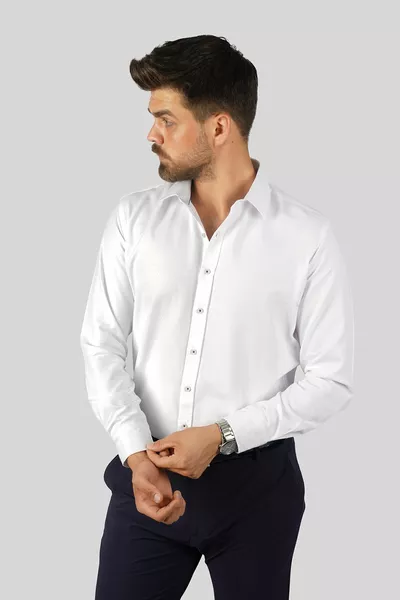 Beyaz Baklava Desen Slimfit Erkek Gömlek