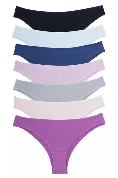 Damen-Slips, 7er-Pack, elastisch, Brazilian, INDIGO