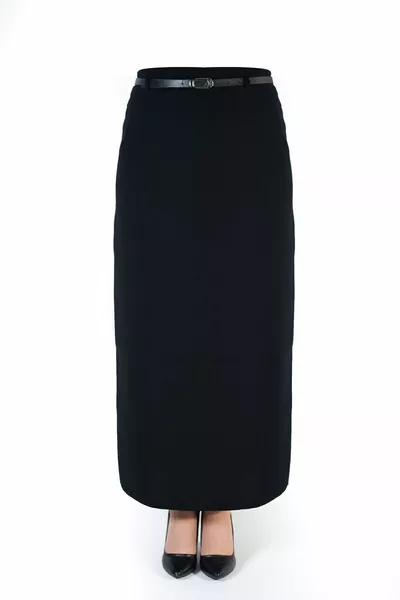 Women's Long Plain Black Pencil Skirt with Slit, Modest/Covered, Without Belt