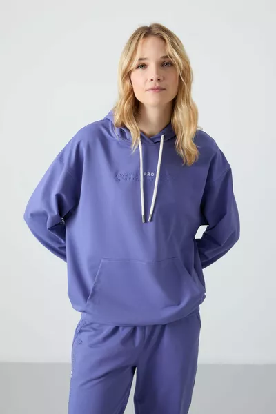 Женский спортивный костюм с капюшоном и карманом кенгуру, свободного кроя, с эластичными манжетами - 