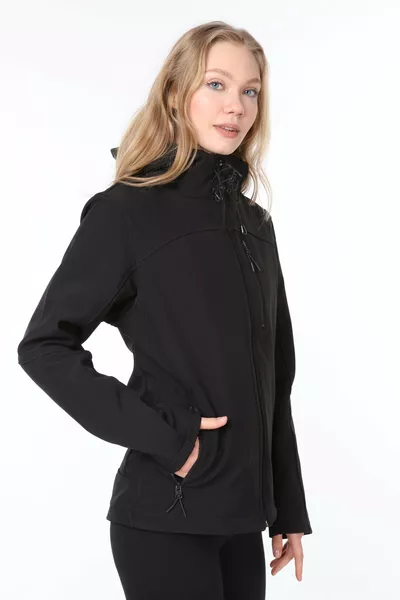Dames Zwarte Waterdichte Winddichte Softshell Sportjas