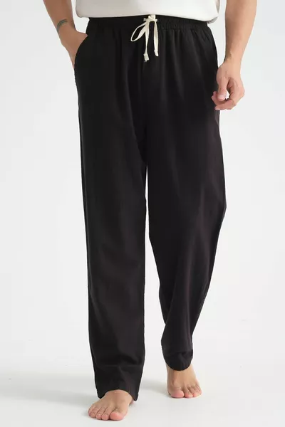 بنطال رجالي مريح من مزيج الكتان واسع الساق لموسم جديد