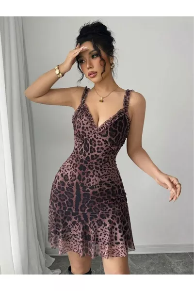 Damen Leoparden-Design Elegantes Weiches Nachthemd