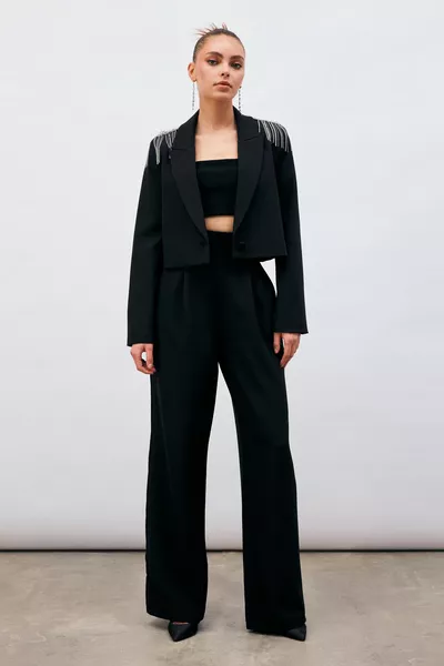 بنطلون جيب مفصل على الخصر - أسود