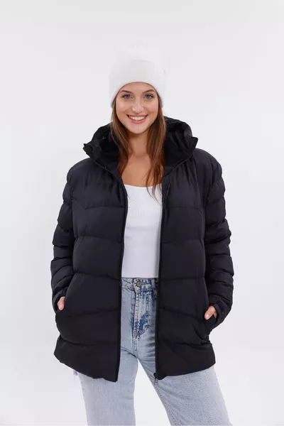 Manteau d'hiver femme noir à capuche, doublé polaire, avec fourrure, imperméable et coupe-vent, doudoune parka