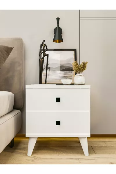 Komodin Parlak Beyaz 2 Çekmeceli Komodin Yatak Odası