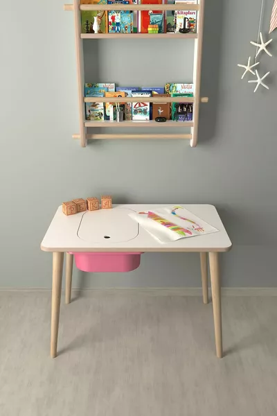 Kids' Play and Activity Table - Pink with Basket