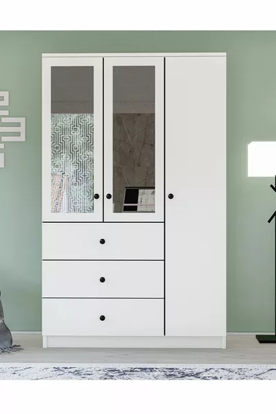 Gm  Ece Lux 3 Türen 3 Schubladen Kleiderschrank mit Spiegel und Griffknöpfen