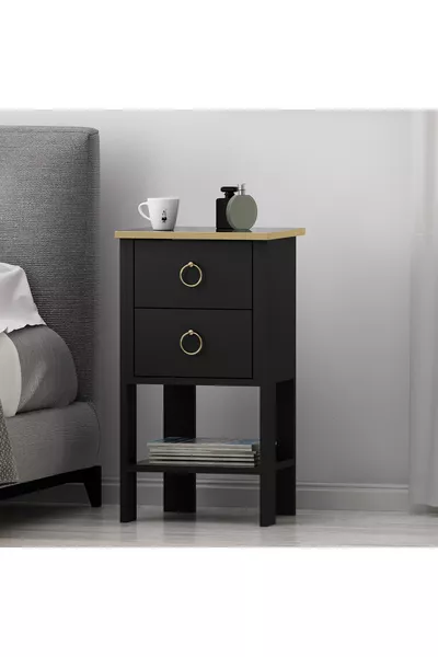 خزانة جانبية جوهريه ذات درجين - أسود / رويال مرمر